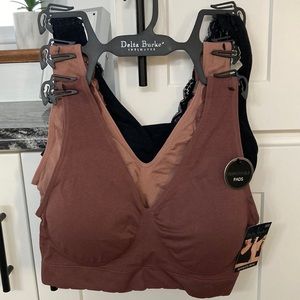 Set of Three NWT Delta Burke 1X Wireless Seamless bras black, “clay”, “brick”